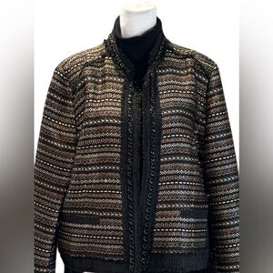 Chico’s Long Sleeved Jacket In Colors Of Black, Gold And Silver
